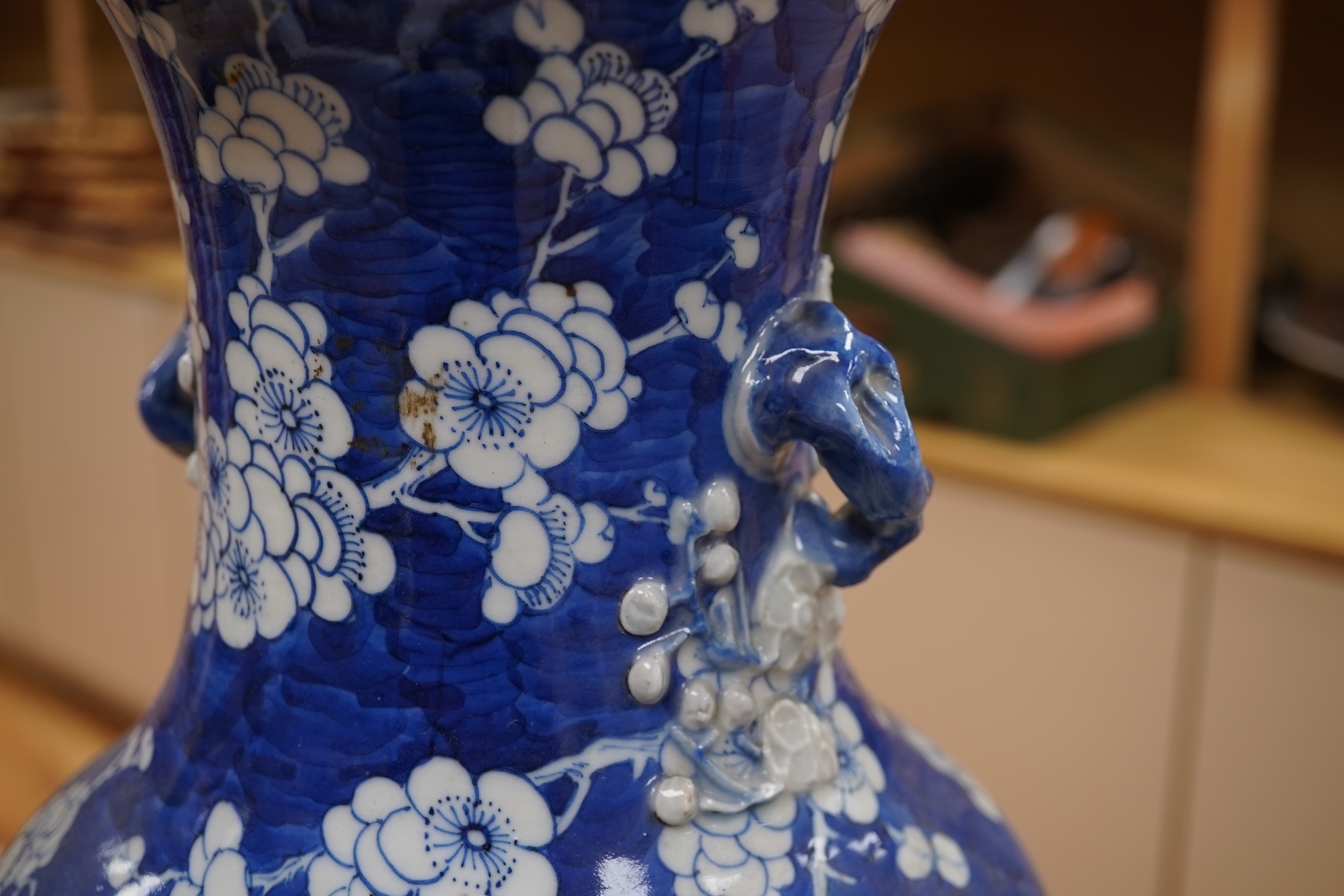 A large Chinese blue and white prunus vase, 19th century, 43cm
